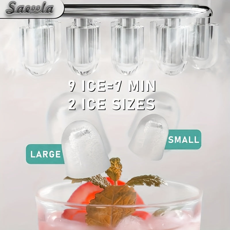 iceSaeoola Countertop Ice Maker Machine, Makes 9 Ice Cubes In 7 Minutes, Self-Cleaning Ice Maker With Ice Scoop And Basket, 2 Sizes Of Bullet Ice For Home, Kitchen, Camping, Party, RV. (BLACK)