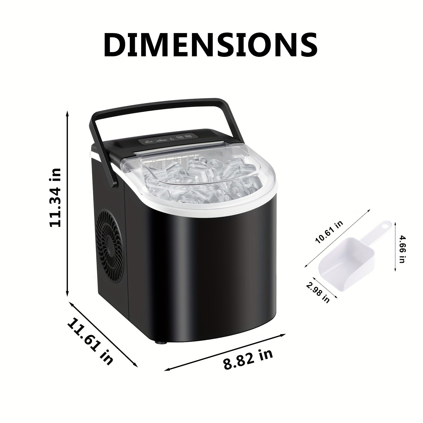 iceSaeoola Countertop Ice Maker Machine, Makes 9 Ice Cubes In 7 Minutes, Self-Cleaning Ice Maker With Ice Scoop And Basket, 2 Sizes Of Bullet Ice For Home, Kitchen, Camping, Party, RV. (BLACK)