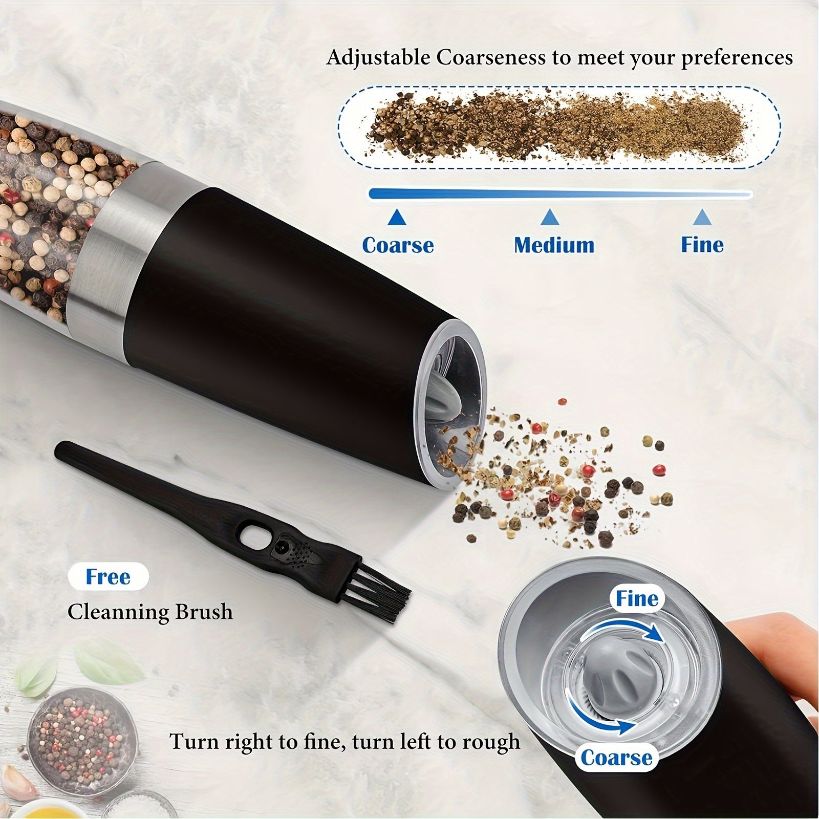 Electric Salt & Pepper Grinder Set – Gravity, LED, Adjustable