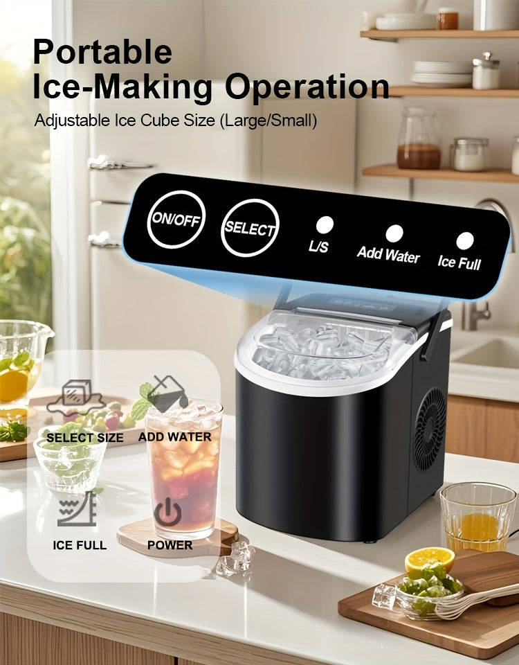 iceSaeoola Countertop Ice Maker Machine, Makes 9 Ice Cubes In 7 Minutes, Self-Cleaning Ice Maker With Ice Scoop And Basket, 2 Sizes Of Bullet Ice For Home, Kitchen, Camping, Party, RV. (BLACK)