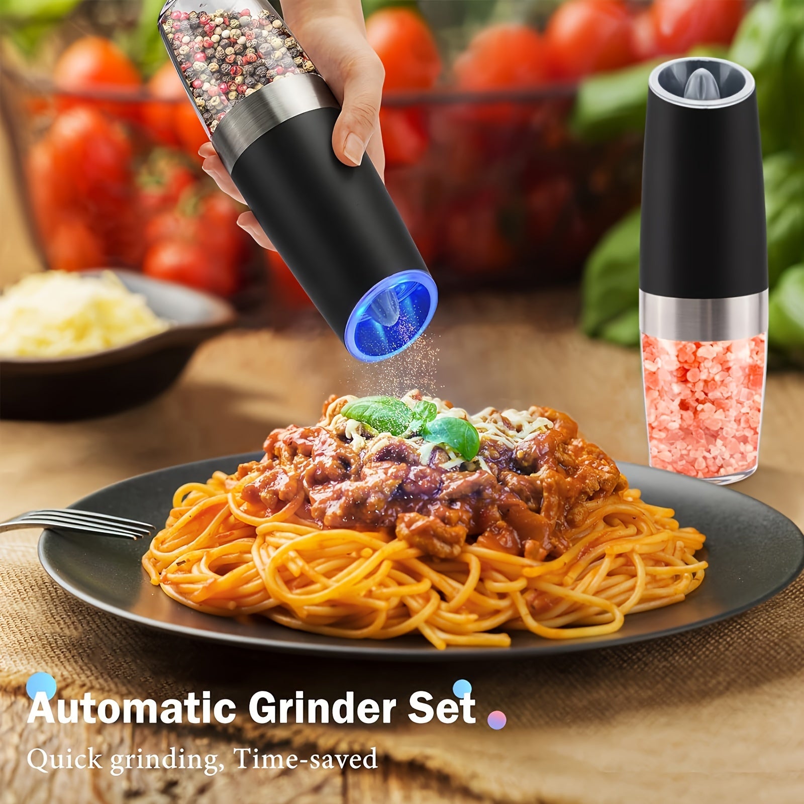 Electric Salt & Pepper Grinder Set – Gravity, LED, Adjustable