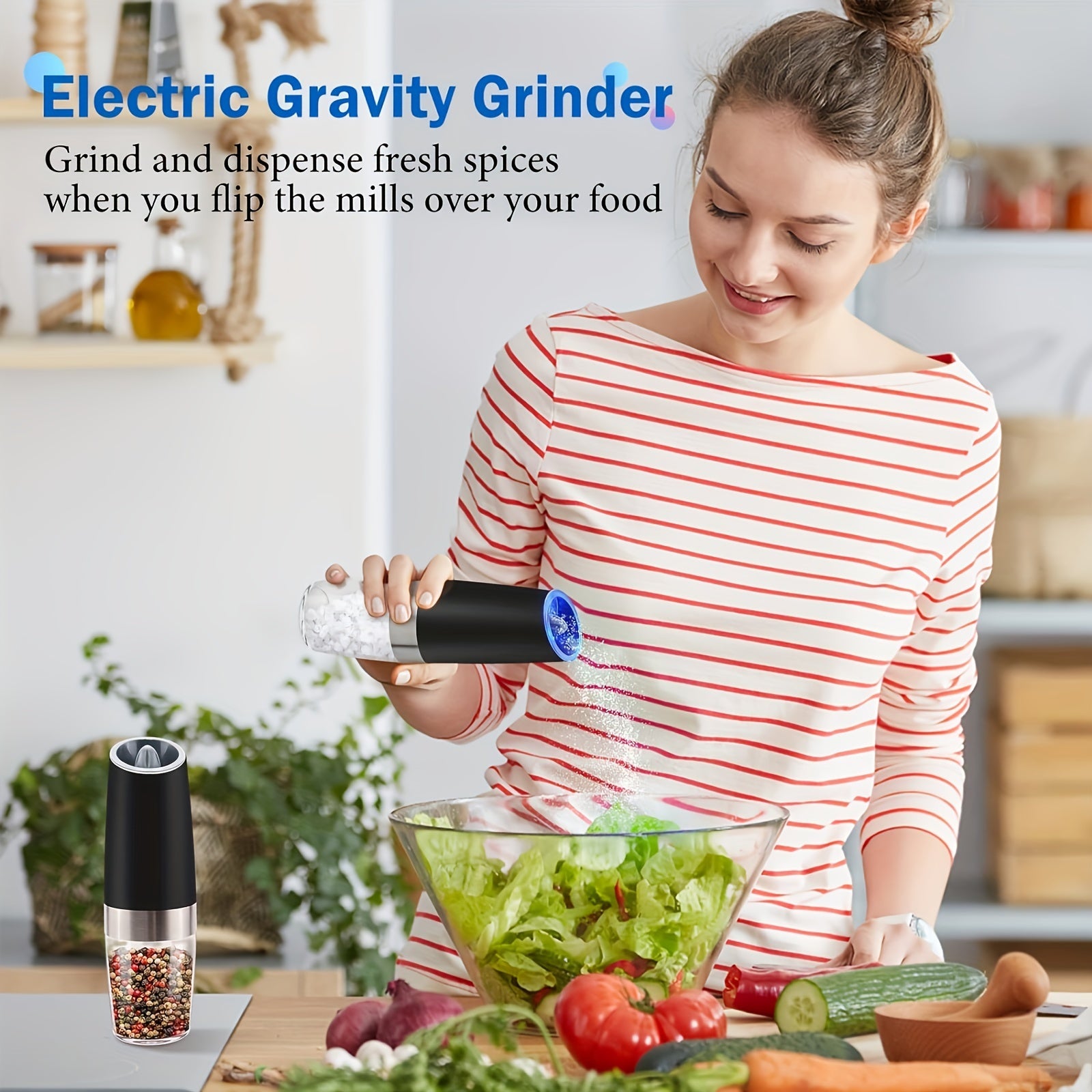 Electric Salt & Pepper Grinder Set – Gravity, LED, Adjustable