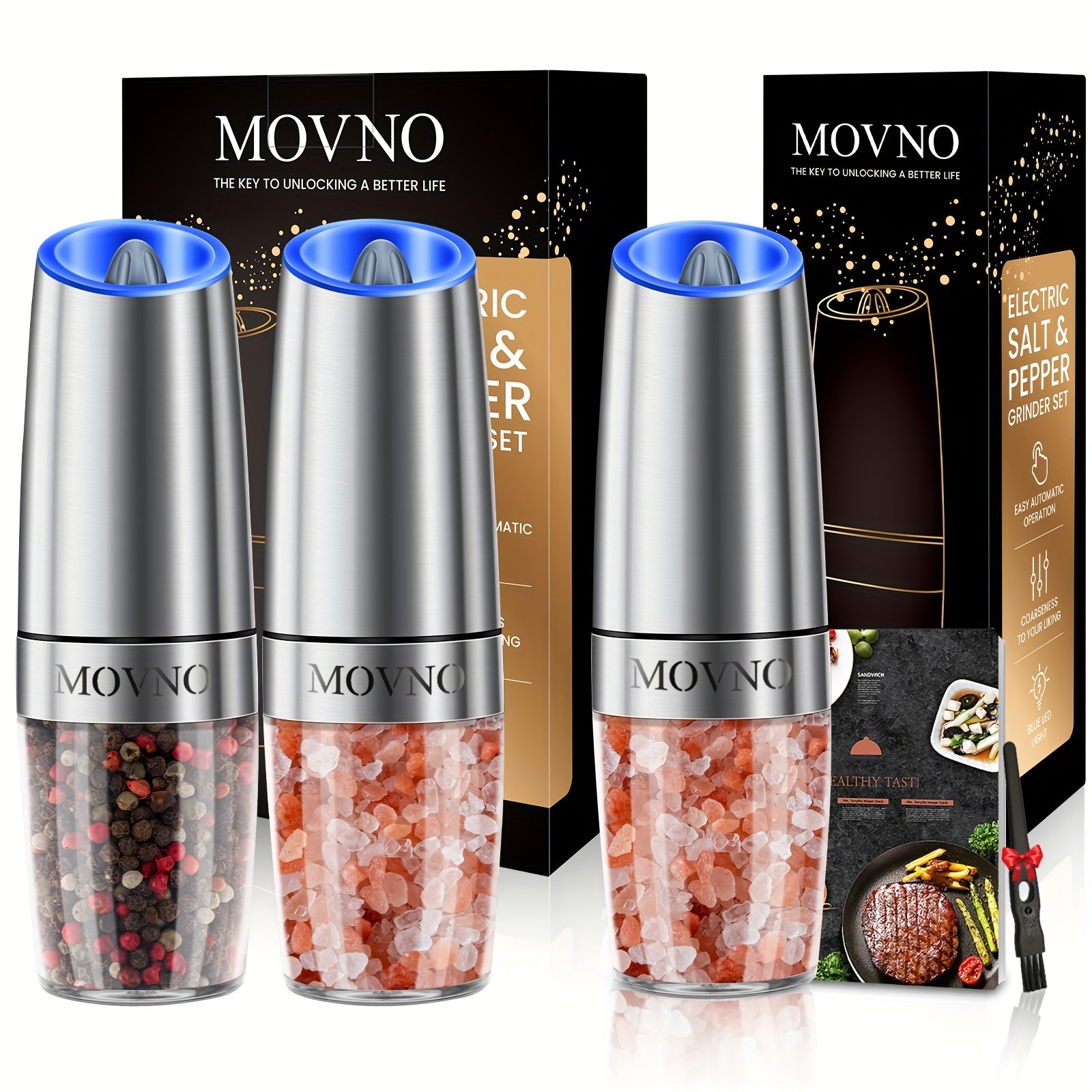Electric Salt & Pepper Grinder Set – Gravity, LED, Adjustable