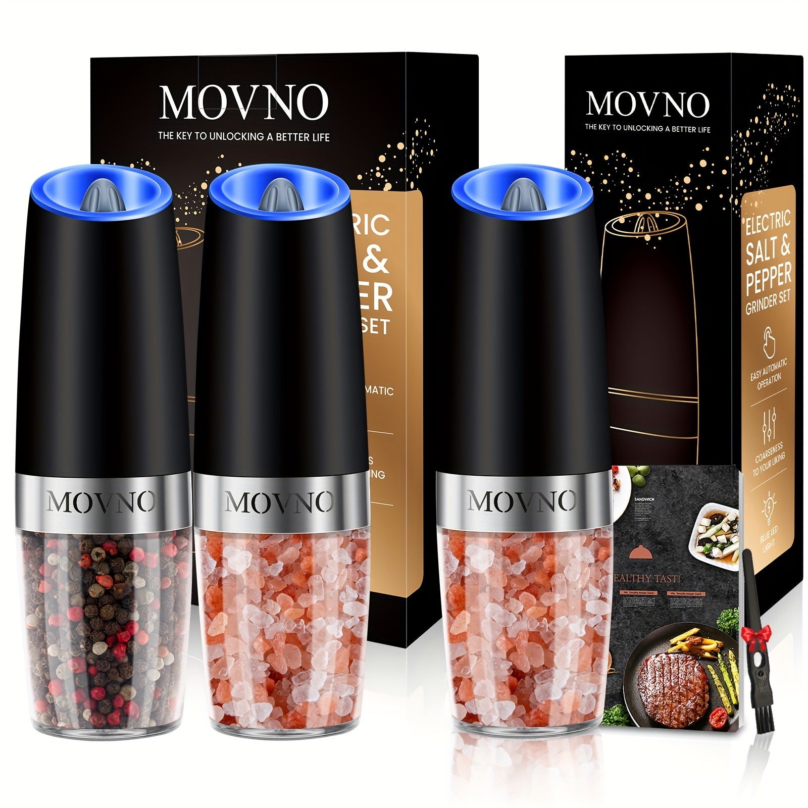 Electric Salt & Pepper Grinder Set – Gravity, LED, Adjustable