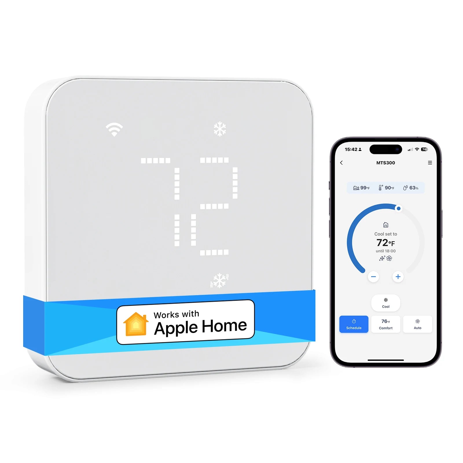 Meross Matter Smart US Wi-Fi Thermostat Compatible with 95% heating and cooling systems Work with Alexa Homekit