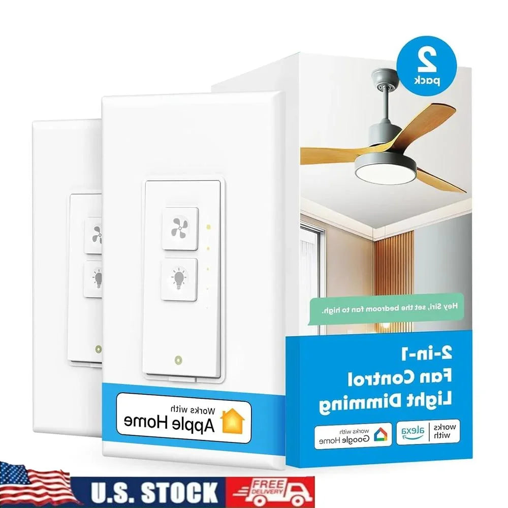 Smart Ceiling Fan Dimmer Switch Compatible with Apple HomeKit Alexa Google SmartThings 2.4G WiFi Control Lights and Fans