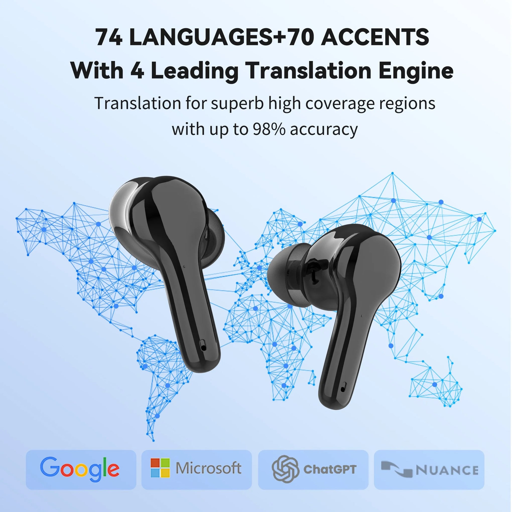 Wooask M6 Translator Earbuds,Two Way Instant Translator Device,Updated Chip,Support 144 Languages and 8 Offline Packs,for Travel