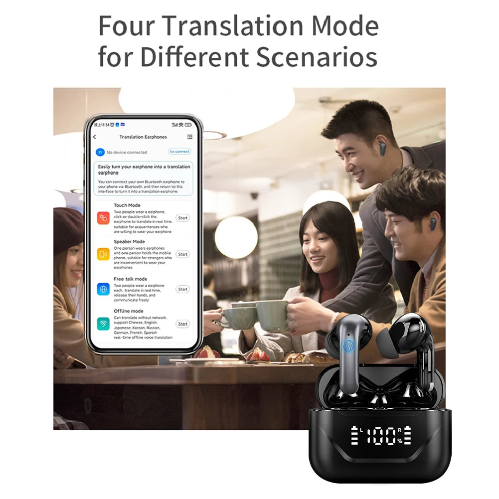 Smart AI Language Translation Earbuds ANC Noise Canceling 144 Languages Translator Earbuds Translator Device for Android and iOS