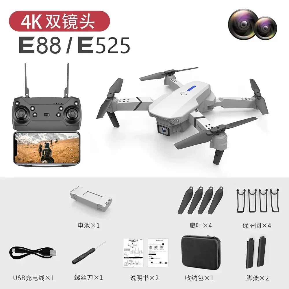 New E88 Pro FPV Drone with HD 4K 1080P Camera, WIFI, Height Hold, Foldable RC Quadcopter Helicopter Toy Gift