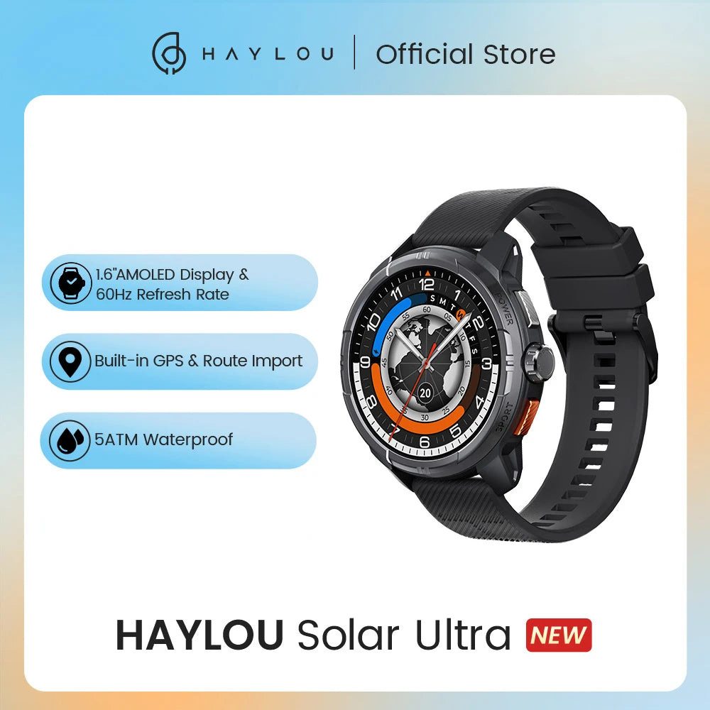 HAYLOU Solar Ultra GPS Smart Watch 1.6” AMOLED Display 60Hz Refresh Rate Bluetooth Calls 5ATM Water Resistance Sports Smartwatch