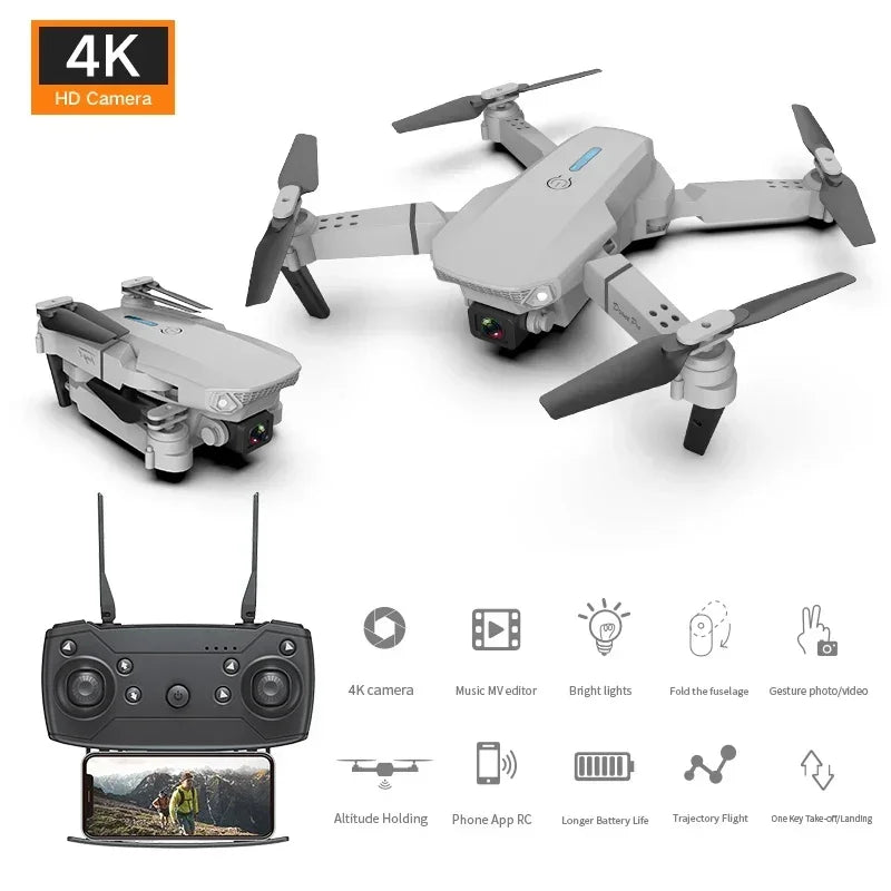 New E88 Pro FPV Drone with HD 4K 1080P Camera, WIFI, Height Hold, Foldable RC Quadcopter Helicopter Toy Gift