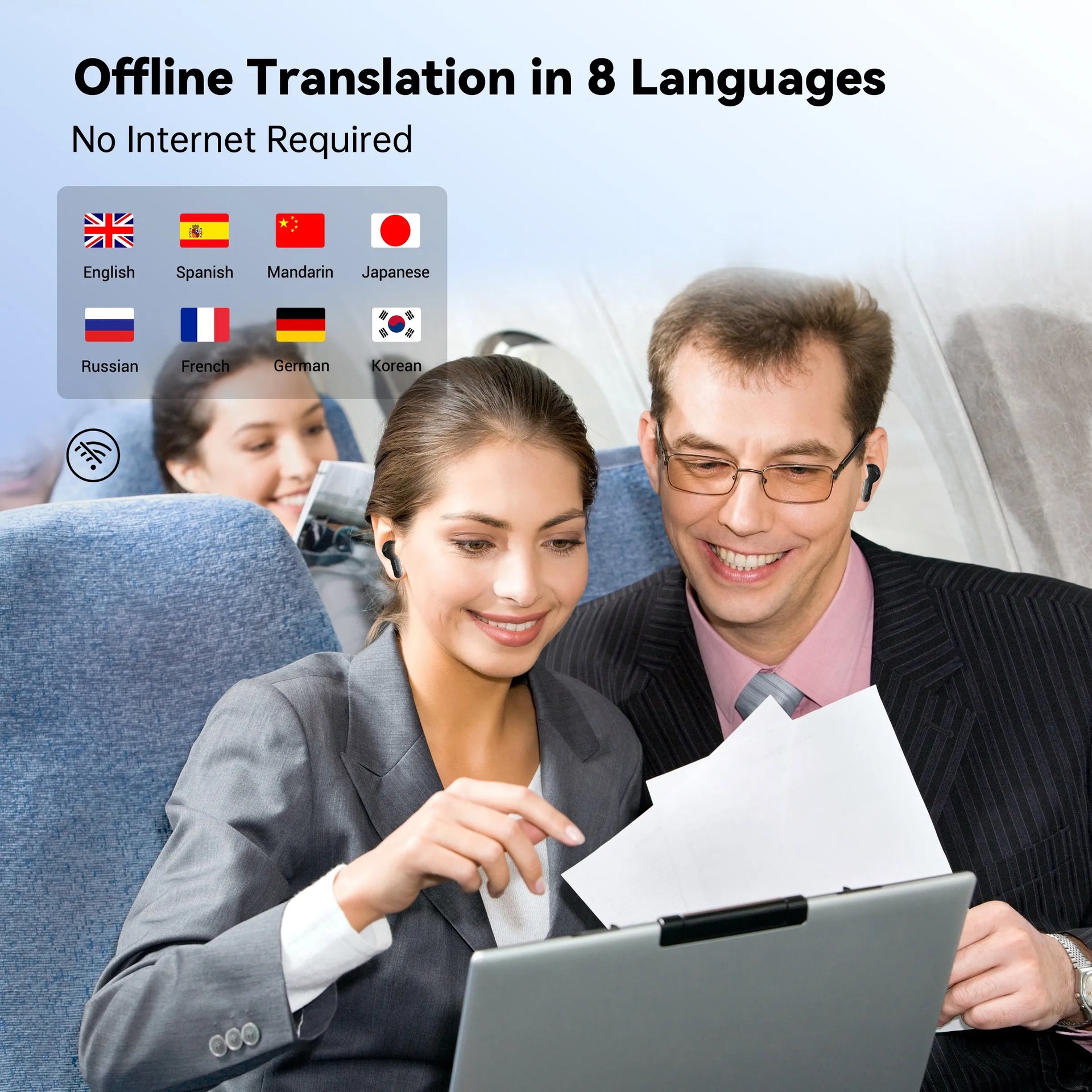 Wooask M6 Translator Earbuds,Two Way Instant Translator Device,Updated Chip,Support 144 Languages and 8 Offline Packs,for Travel