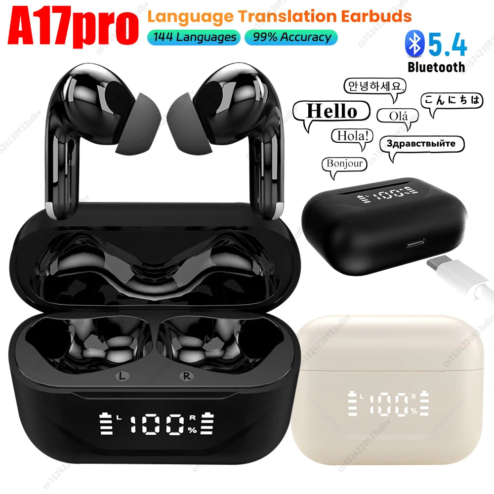 Smart AI Language Translation Earbuds ANC Noise Canceling 144 Languages Translator Earbuds Translator Device for Android and iOS