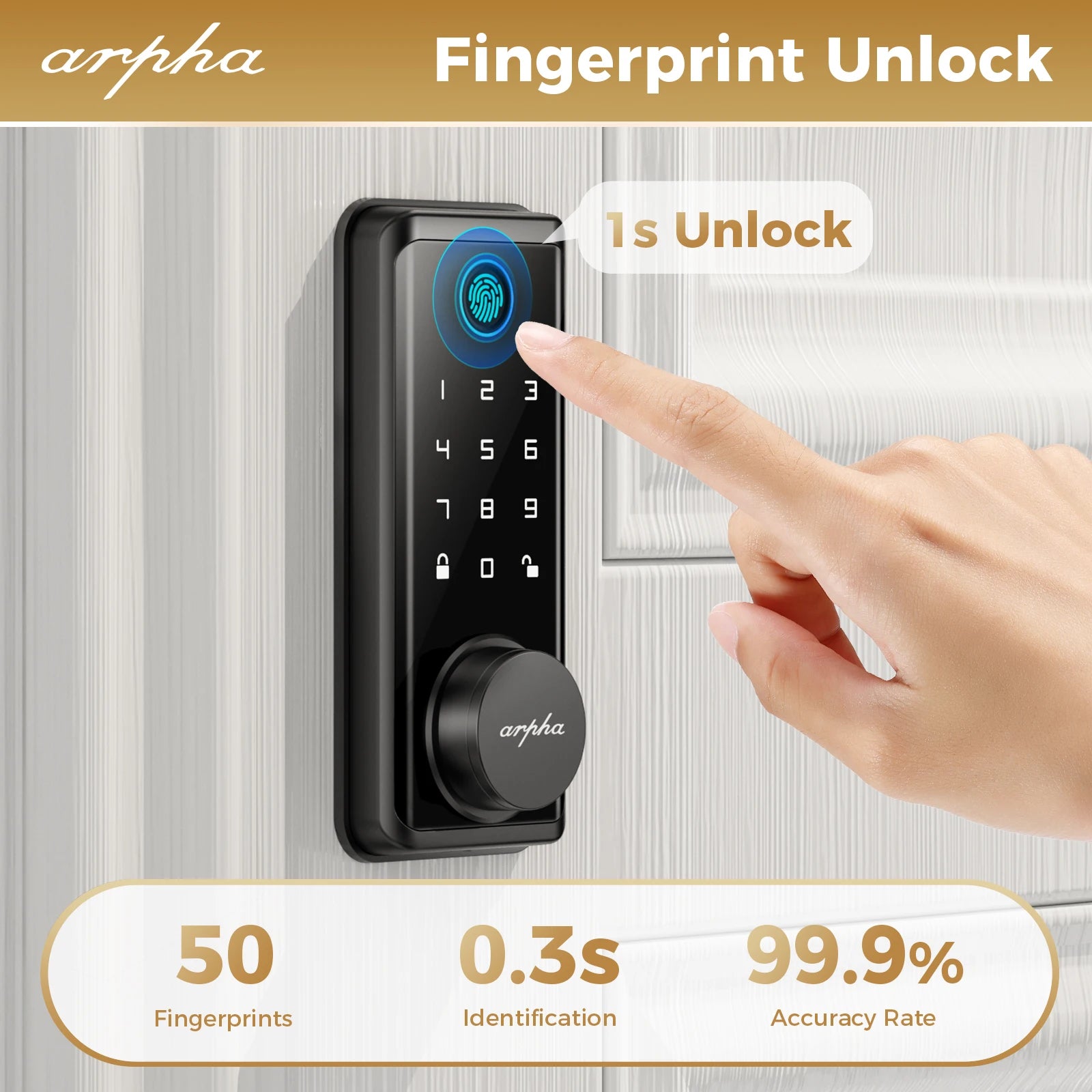 Arpha Smart Lock D601 Fingerprint Keyless Deadbolt Lock Multiple Entry Methods Touch ID IP54 Waterproof Easy Installation Black