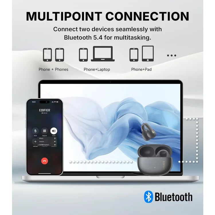 R1 Open-Ear True Wireless Earbuds, Bluetooth 5.4 Clip-On Headphones, AI Clear Calls, Left/Right Interchangeable, 28H Playtime,