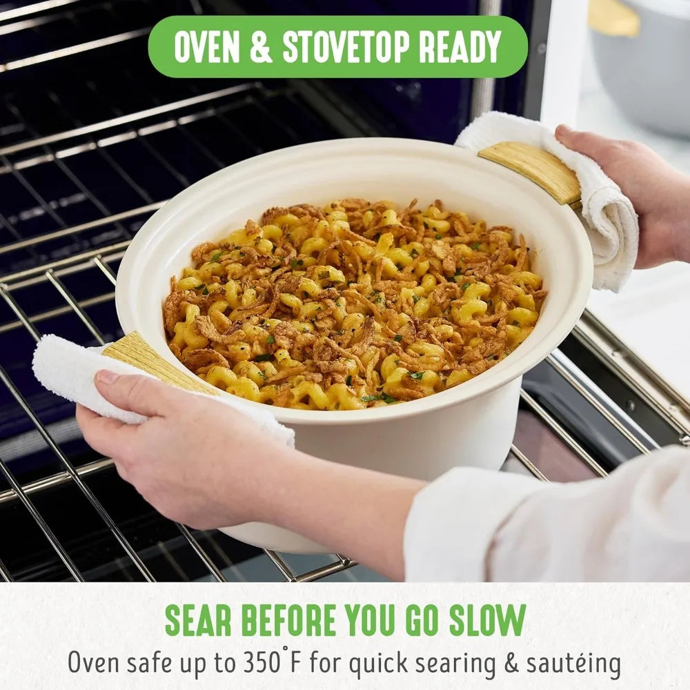 6 QT Ceramic Non Stick Slow Cooker, Programmable Removable Pot for Family Meals, Sear on Stovetop Keep Warm, Digital Timer