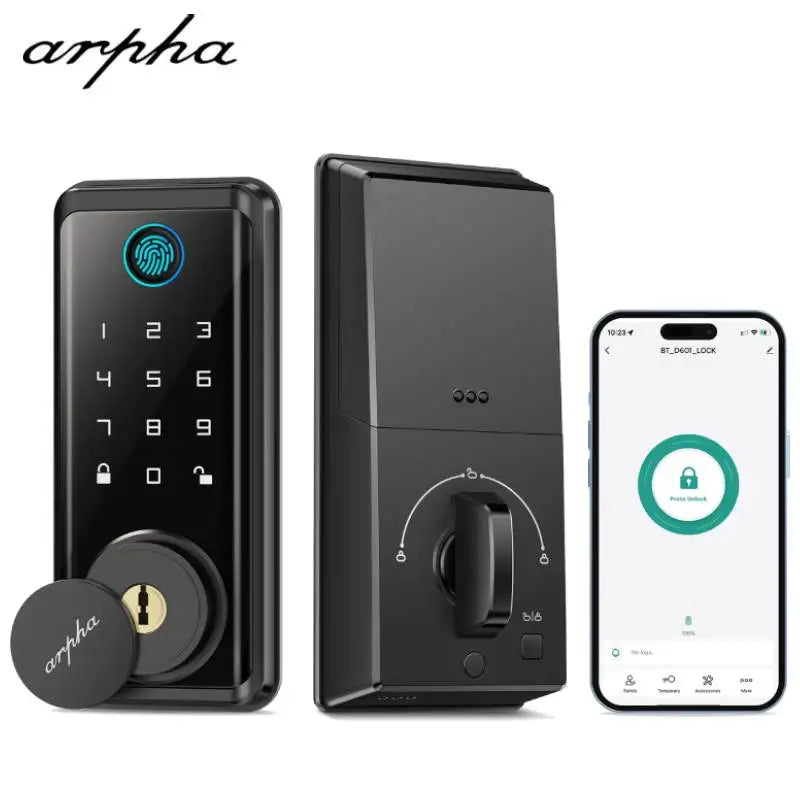 Arpha Smart Lock D601 Fingerprint Keyless Deadbolt Lock Multiple Entry Methods Touch ID IP54 Waterproof Easy Installation Black