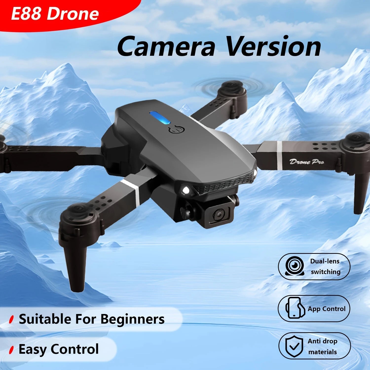 E88 HD Camera Drone with WiFi FPV - Foldable Long Flight Time Beginner Drone, Auto Return , Thanksgiving Gift for Adults & Teens