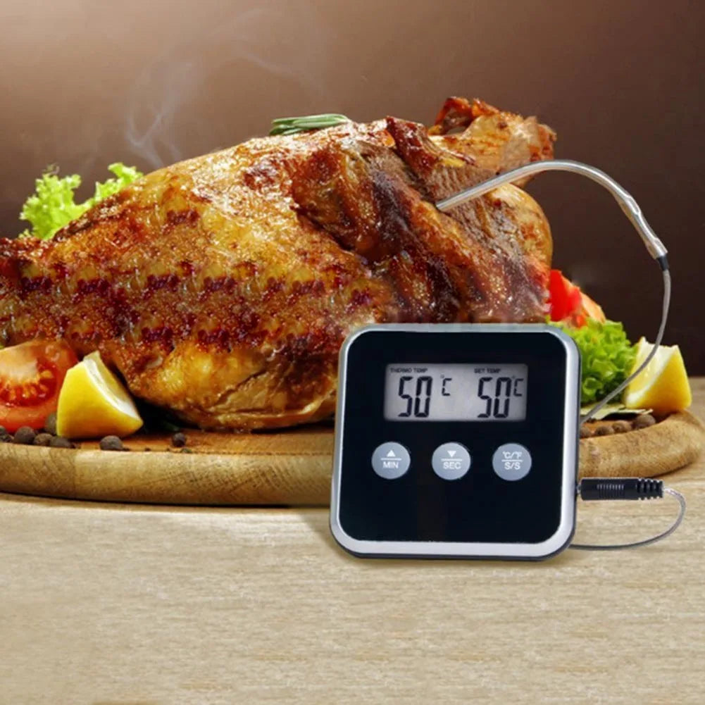 Electronic Thermometer Timer Food Meat Temperature Meter Gauge with Probe Cooking BBQ Thermometer Kitchen Temperature Tools