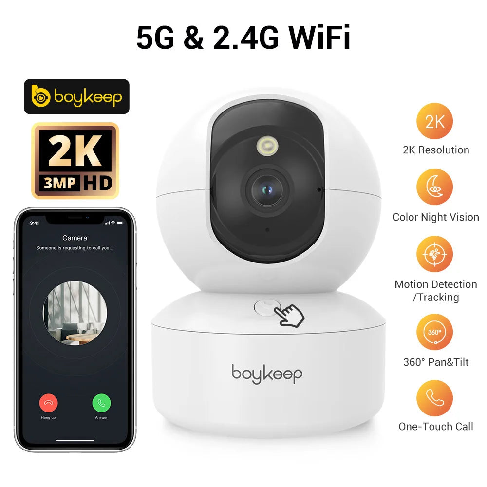 BoyKeep 3MP 5G/2.4GHz WiFi Indoor Home Security IP Smart Baby Monitor Camera Automatic Tracking 24/7 Video Surveillance Camera