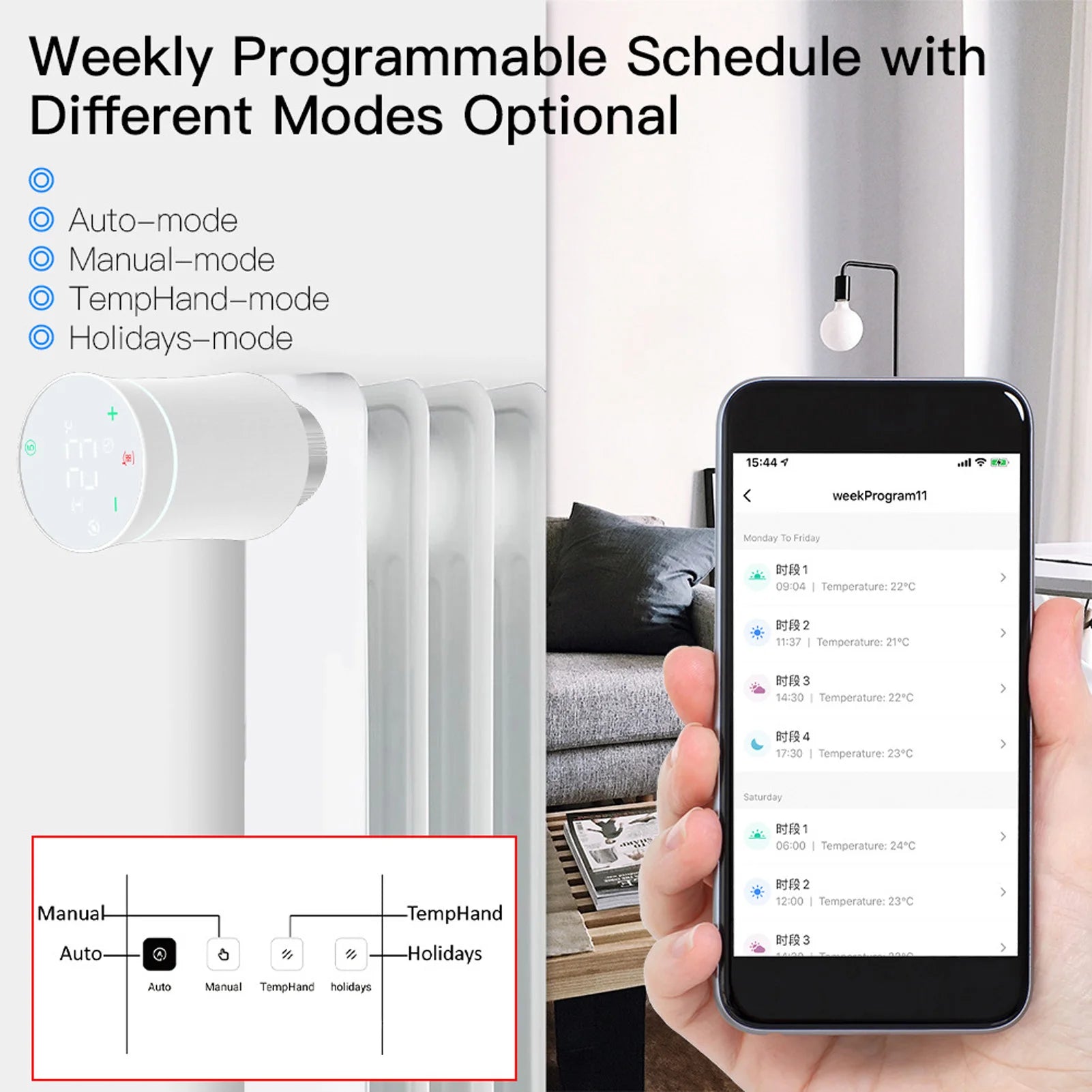 Smart Radiator Valve IP20  APP Control Smart Thermostatic Valve Voice Control Energy Saving Programmable for Home