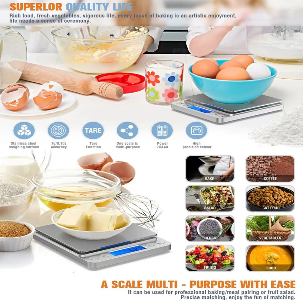 2kg/3kg/500g Small Digital Food Scale Accurate Weighting Multifunction Kitchen Scale High Accuracy Gram Scale for Jewelry/Baking