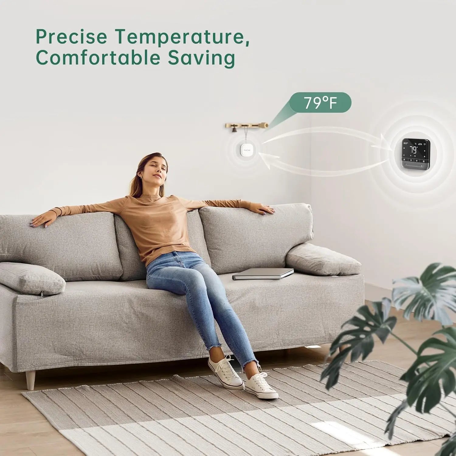 Smart Sensor, Smart Programmable , Digital Remote WiFi Thermostat, Sleep/Home/Away Modes, Energy Saving, 3.95