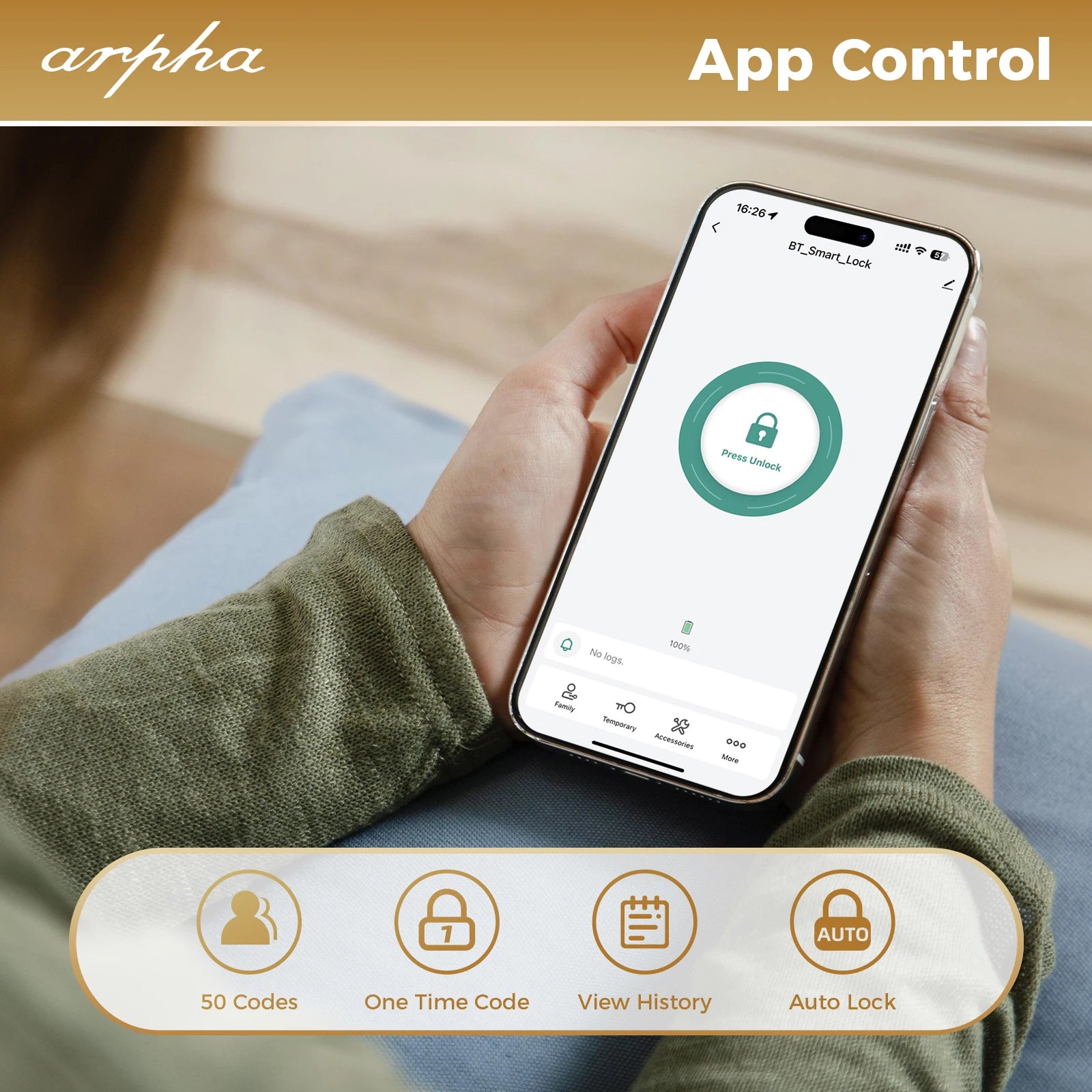 Arpha Smart Lock D601 Fingerprint Keyless Deadbolt Lock Multiple Entry Methods Touch ID IP54 Waterproof Easy Installation Black