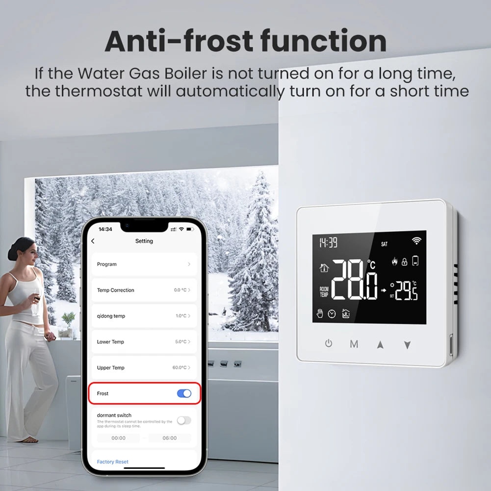 WiFi Smart Heating Temperature Controller Battery Powered for Tuya APP Compatible with Alexa Google Home Alice for Gas Boiler