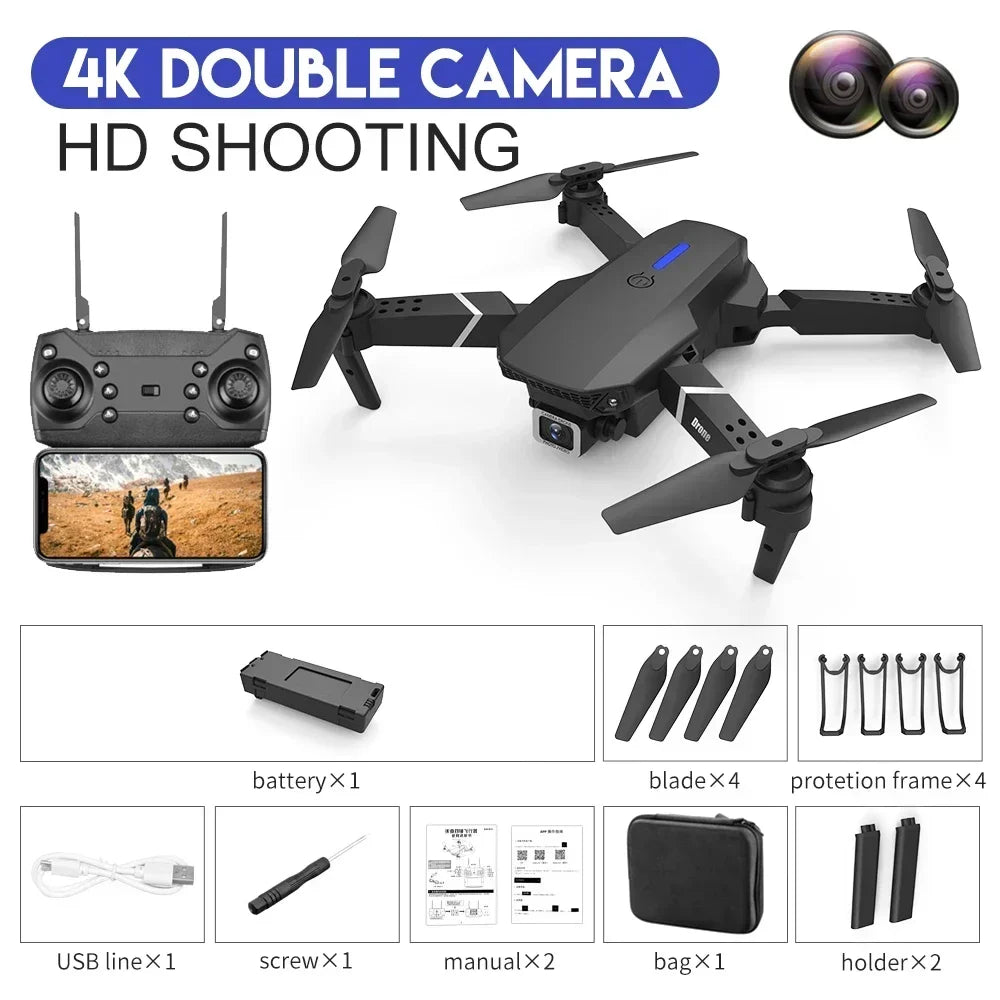 New E88 Pro FPV Drone with HD 4K 1080P Camera, WIFI, Height Hold, Foldable RC Quadcopter Helicopter Toy Gift