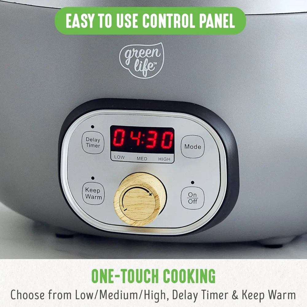 6 QT Ceramic Non Stick Slow Cooker, Programmable Removable Pot for Family Meals, Sear on Stovetop Keep Warm, Digital Timer