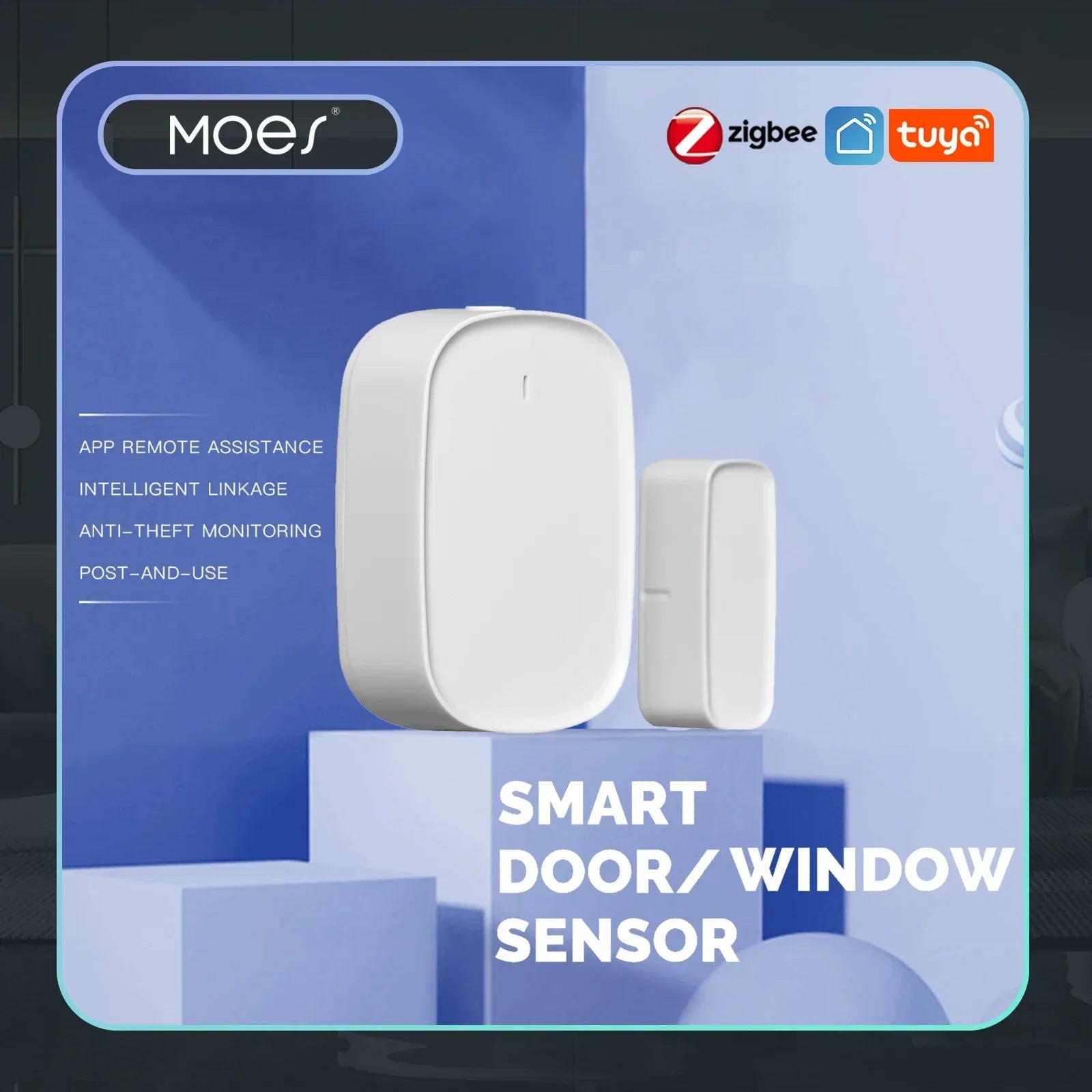MOES Tuya ZigBee Smart Window Door Gate Sensor Detector Smart Home Security Alarm System Smart Life Tuya App Remote Control