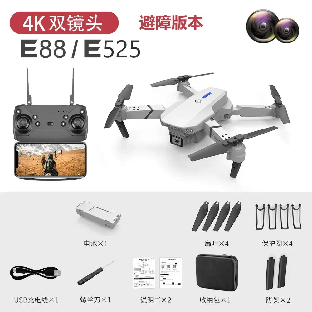 New E88 Pro FPV Drone with HD 4K 1080P Camera, WIFI, Height Hold, Foldable RC Quadcopter Helicopter Toy Gift