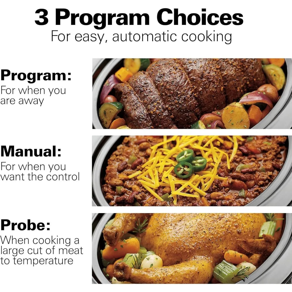 Portable 6 Quart Set & Forget Digital Programmable Slow Cooker with Lid Lock, Temperature Probe, Stainless Steel