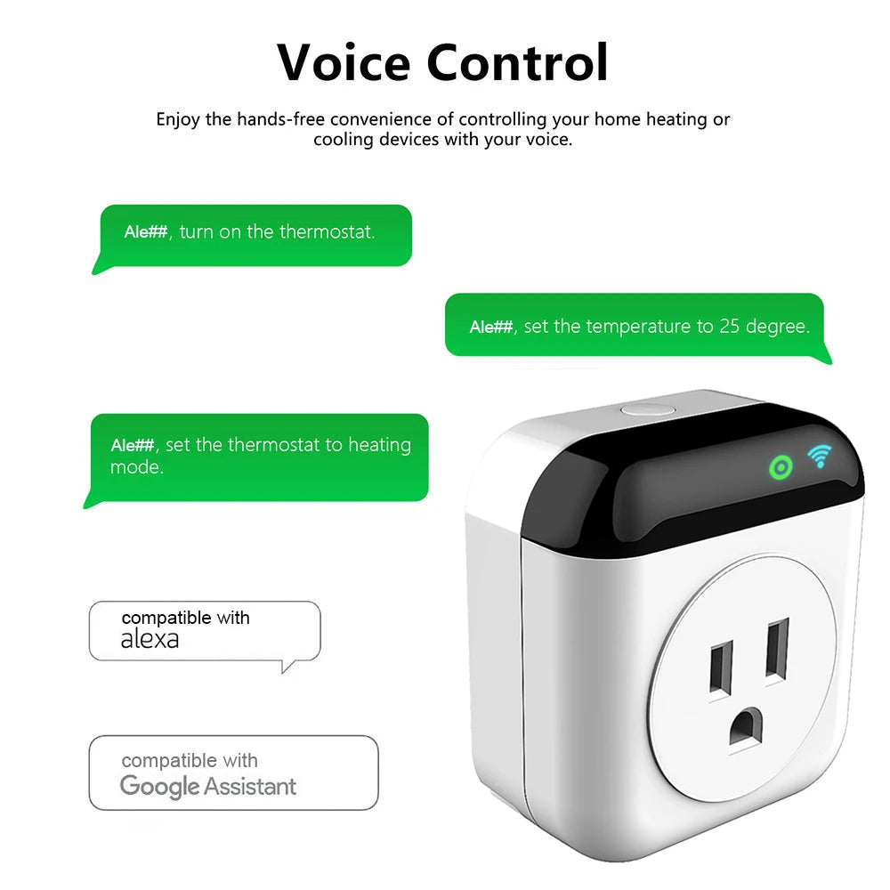 Smart Thermostat Socket 10A Programmable Timed Mini Wifi Temperature Control Socket APP Control Voice Control for Tuya