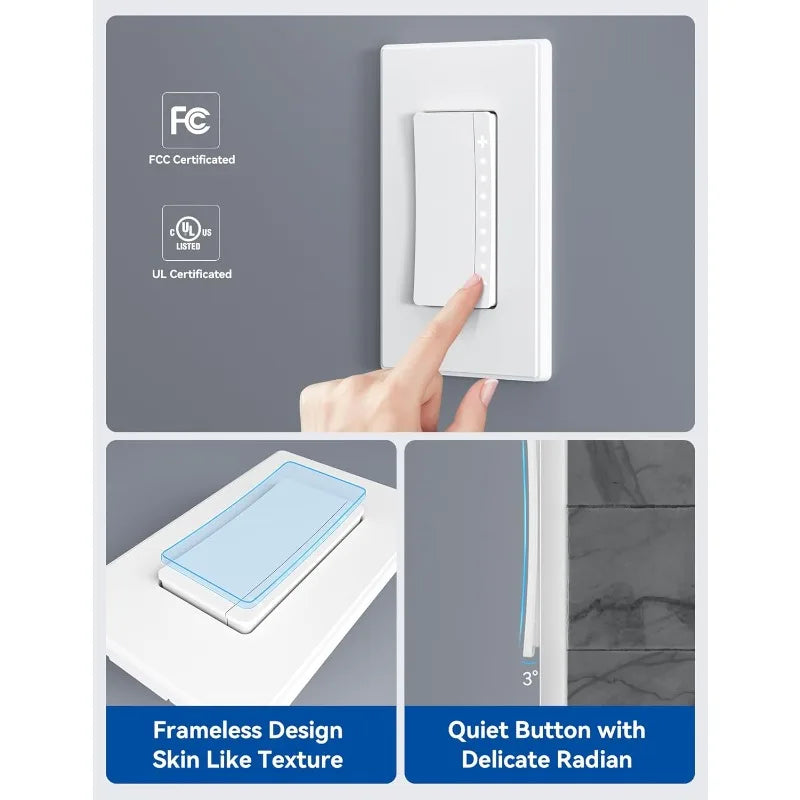 Smart Dimmer Light Switch DPR30, 2.4GHz Wi-Fi Dimmer Switch Compatible with Alexa and Google Assistant, Single Pole/3 Way,