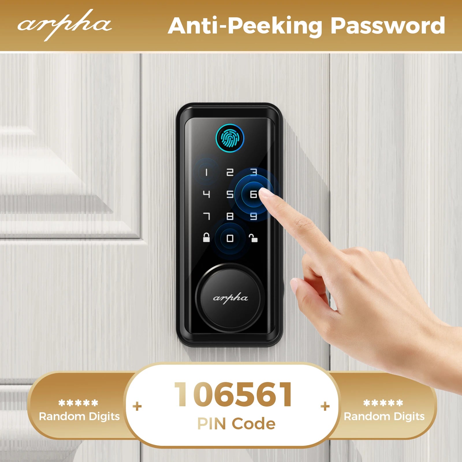 Arpha Smart Lock D601 Fingerprint Keyless Deadbolt Lock Multiple Entry Methods Touch ID IP54 Waterproof Easy Installation Black