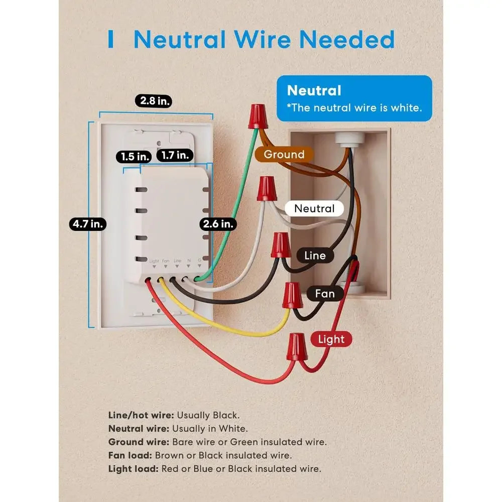 Smart Ceiling Fan Dimmer Switch Compatible with Apple HomeKit Alexa Google SmartThings 2.4G WiFi Control Lights and Fans