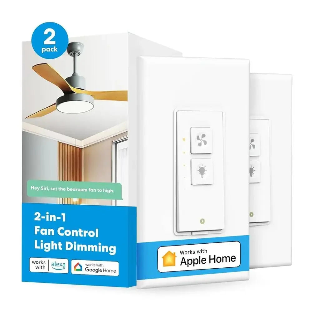 Smart Ceiling Fan Dimmer Switch Compatible with Apple HomeKit Alexa Google SmartThings 2.4G WiFi Control Lights and Fans