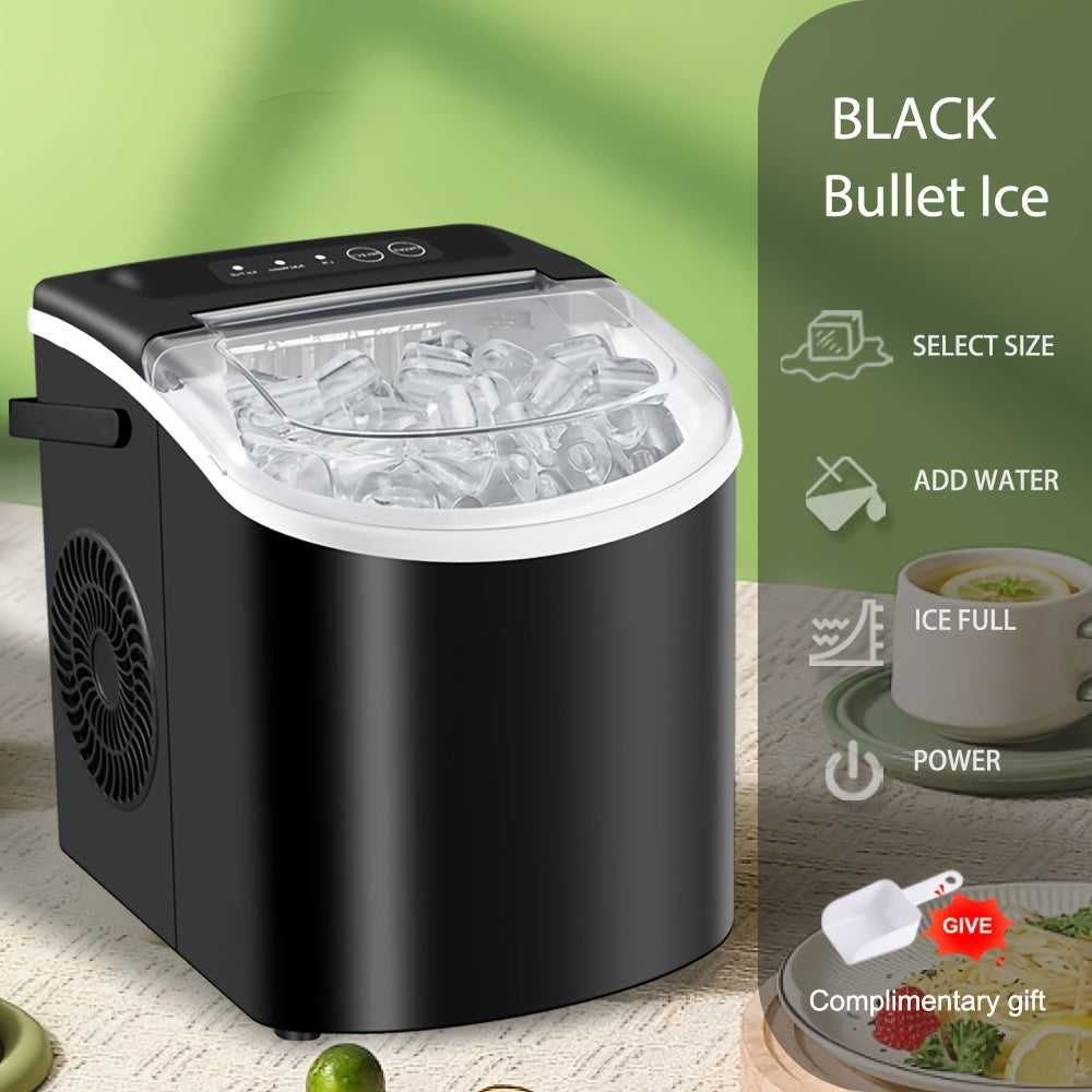iceSaeoola Countertop Ice Maker Machine, Makes 9 Ice Cubes In 7 Minutes, Self-Cleaning Ice Maker With Ice Scoop And Basket, 2 Sizes Of Bullet Ice For Home, Kitchen, Camping, Party, RV. (BLACK)
