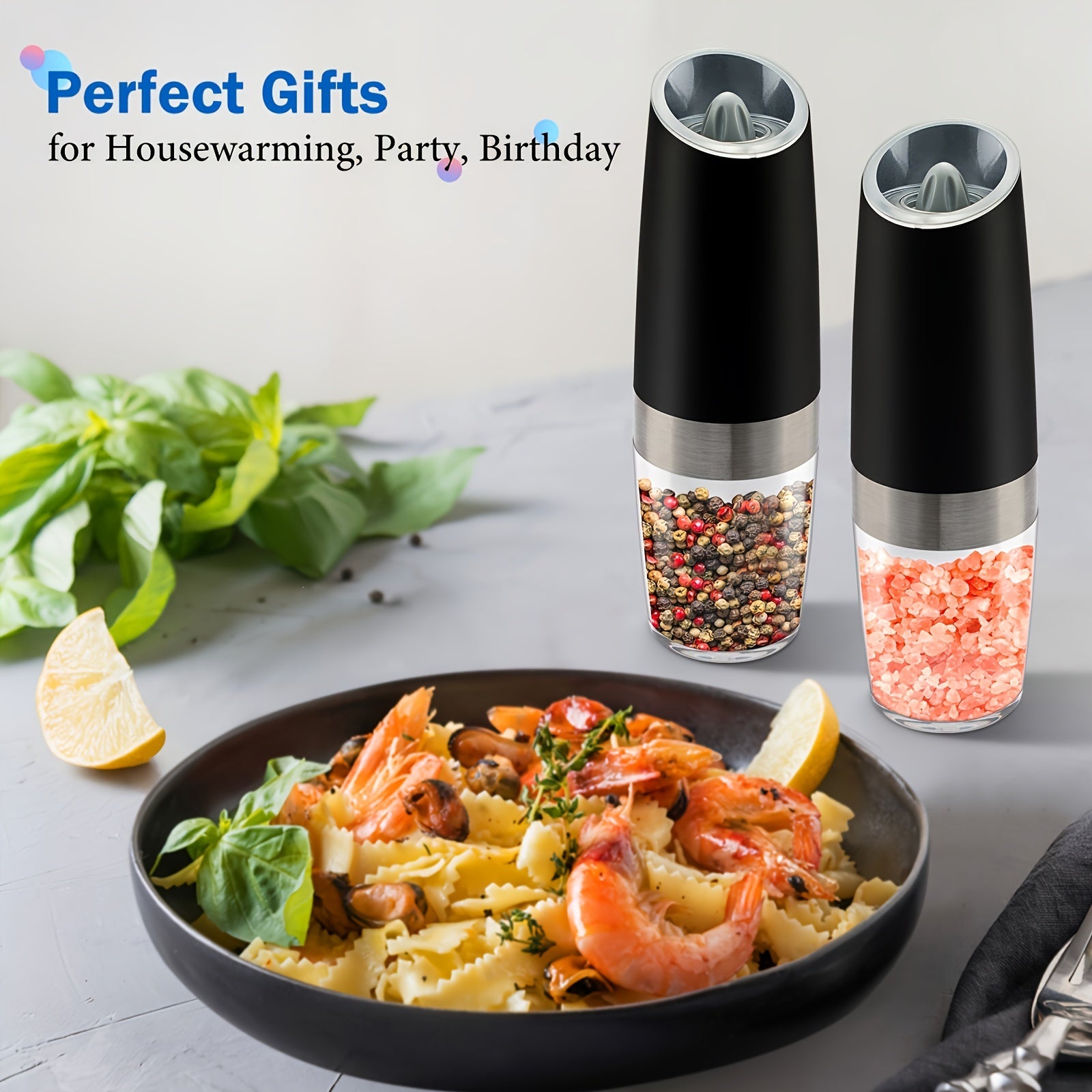 Electric Salt & Pepper Grinder Set – Gravity, LED, Adjustable