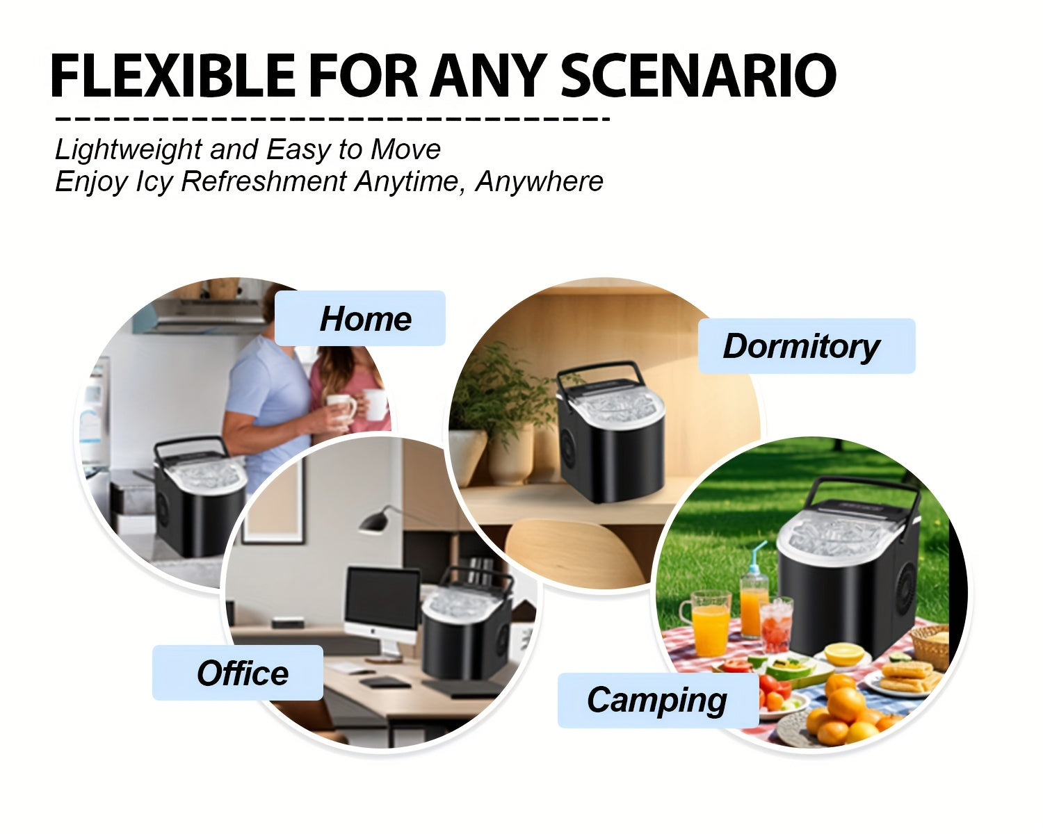 iceSaeoola Countertop Ice Maker Machine, Makes 9 Ice Cubes In 7 Minutes, Self-Cleaning Ice Maker With Ice Scoop And Basket, 2 Sizes Of Bullet Ice For Home, Kitchen, Camping, Party, RV. (BLACK)