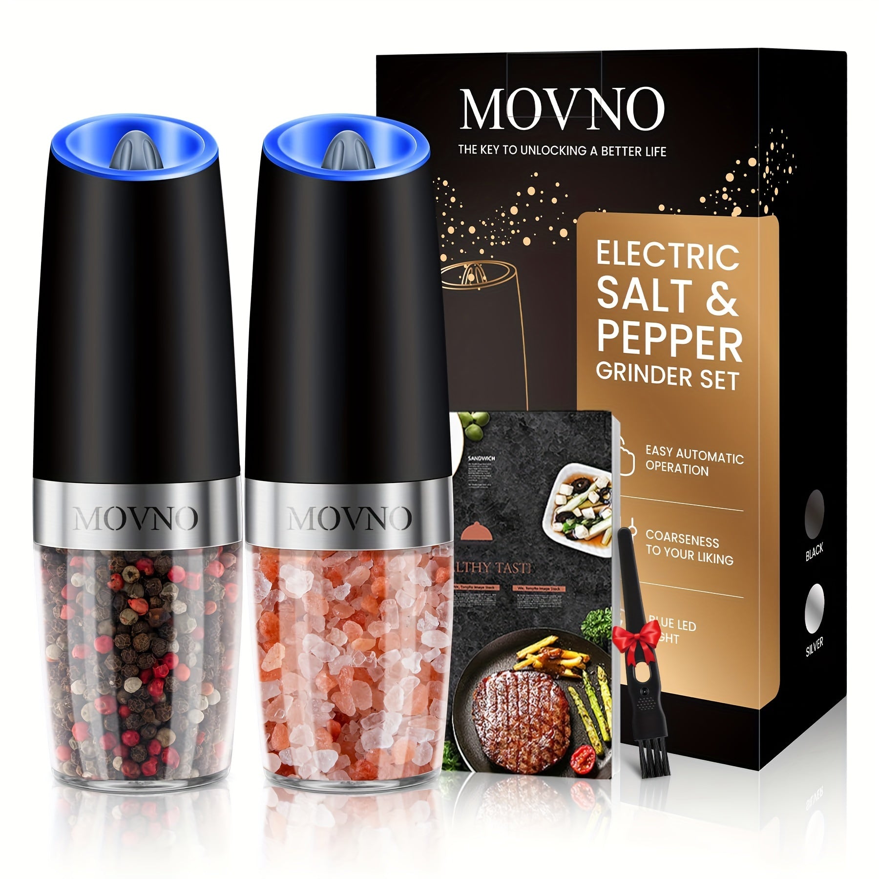 Electric Salt & Pepper Grinder Set – Gravity, LED, Adjustable