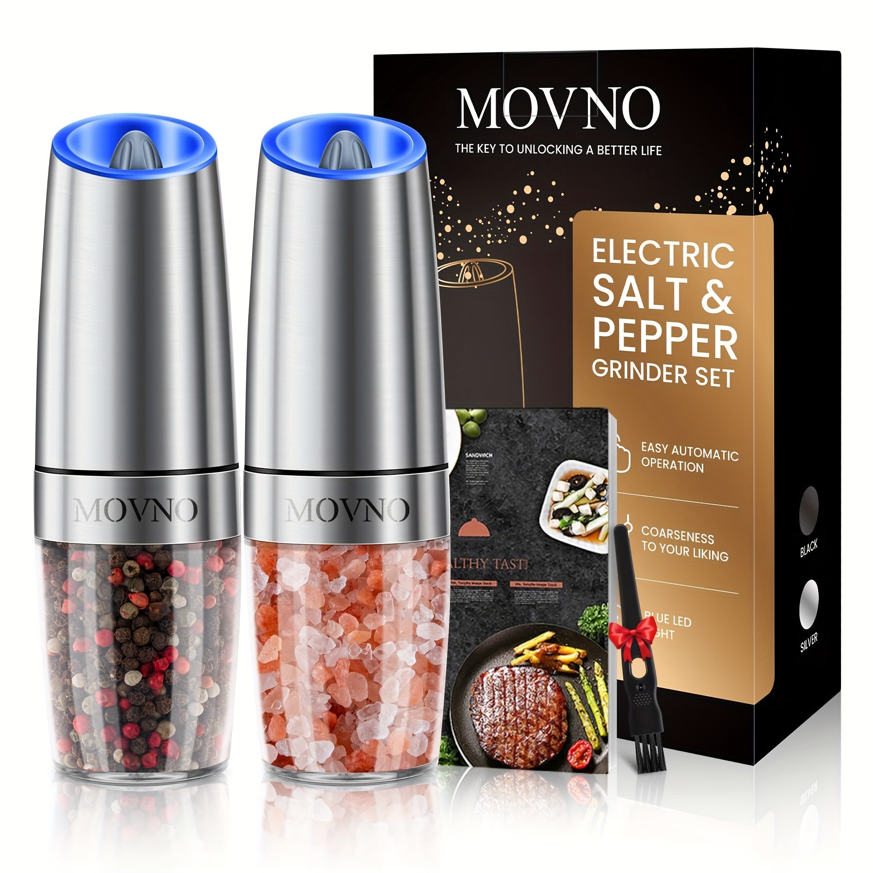 Electric Salt & Pepper Grinder Set – Gravity, LED, Adjustable